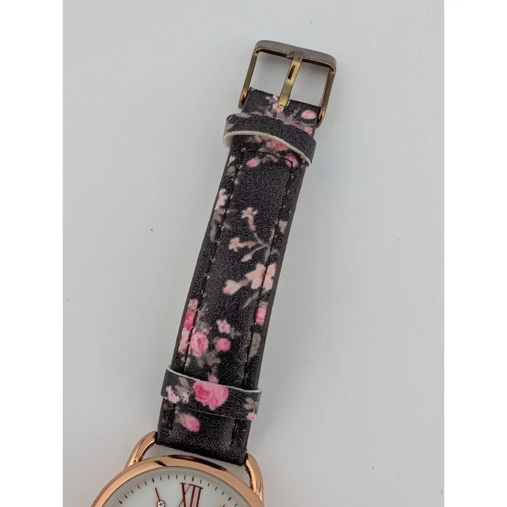 Kessaris Watch Women 33mm Rose Gold Case MOP Dial Floral‎ Band- New Battery